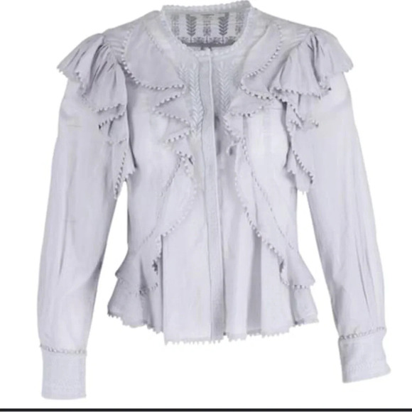 Isabel Marant Etoile Alea Ruffled Blouse in Light Blue Grey Cotton, size 34 - Picture 1 of 8
